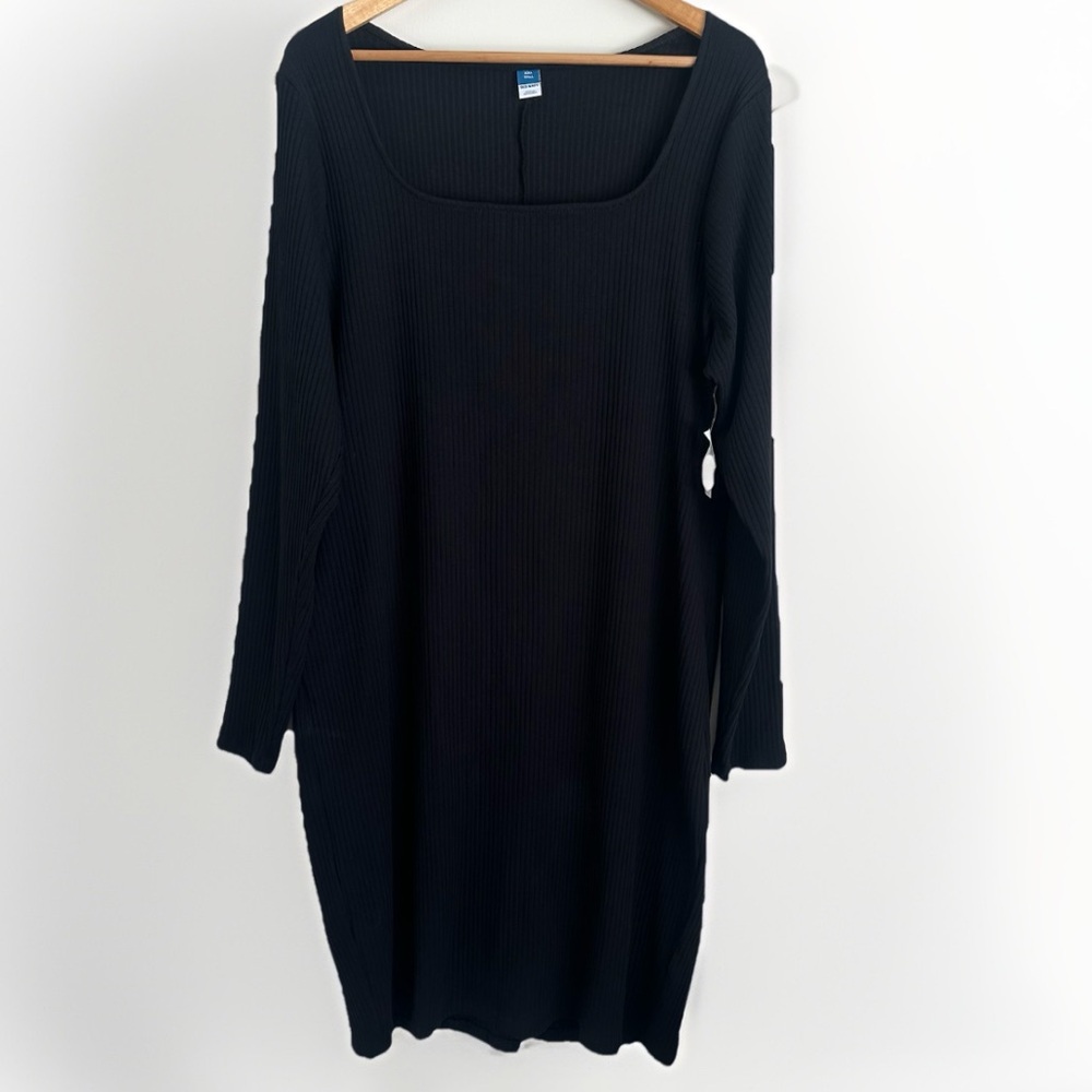 Old Navy Black Ribbed Square Neck Midi Dress Long Sleeve Women’s XXL Tall NWT